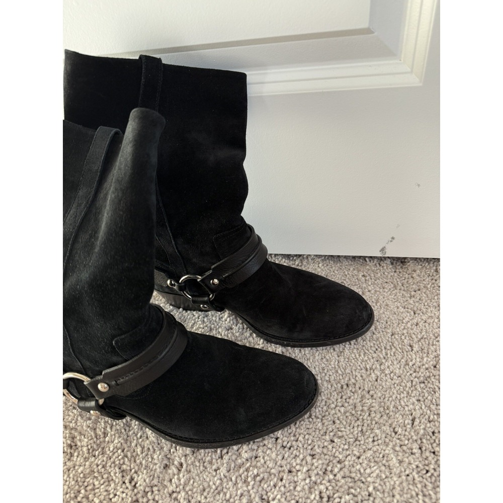 Barbara Bui Biker Moto Suede Ankle Boots Size 8 EU38 Pull On Straps And‎ Ring - Picture 2 of 11